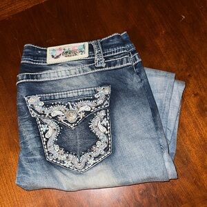Grace in LA Dark Blue Boot Cut Jeans with Silver Embellishments